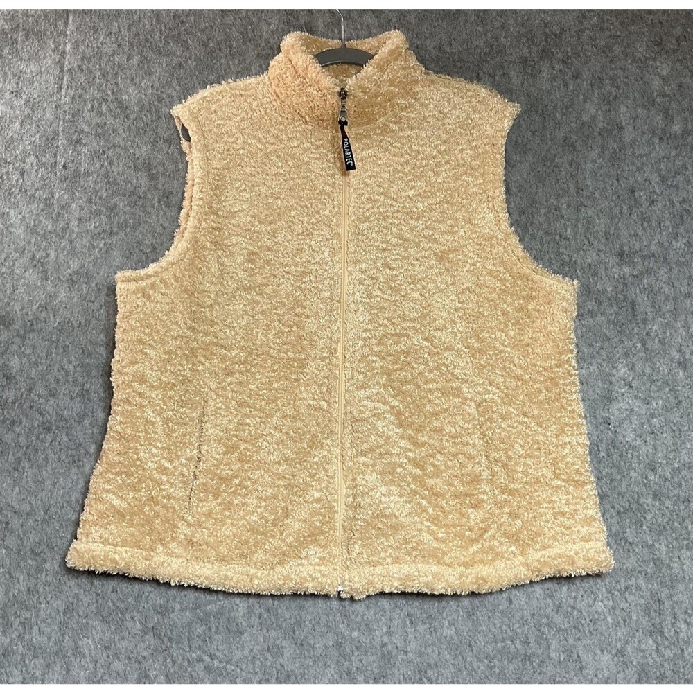 Cabelas Vest Womens XL Beige Fleece Full Zip Pockets Cozy Everyday Casual